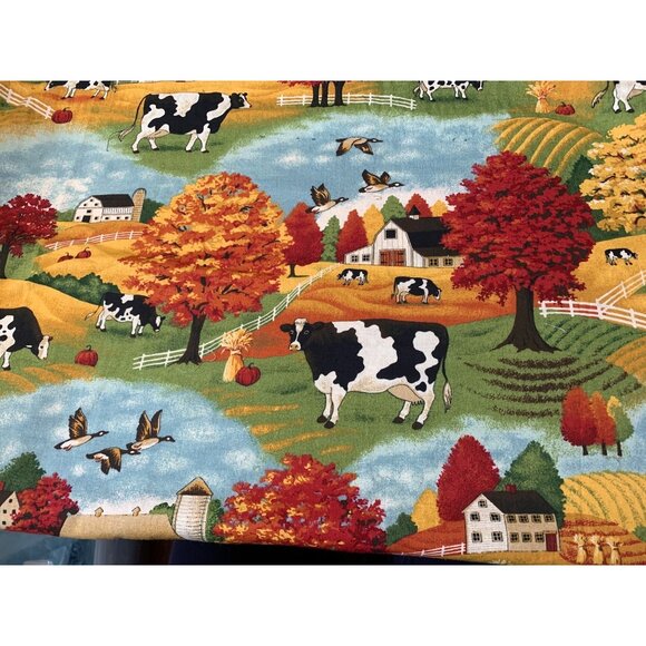 Farm-Themed Cotton Fabric Cow Barn Autumn Scenery 1 Yard 6" x 32"  Sewing  Craft - Picture 1 of 2